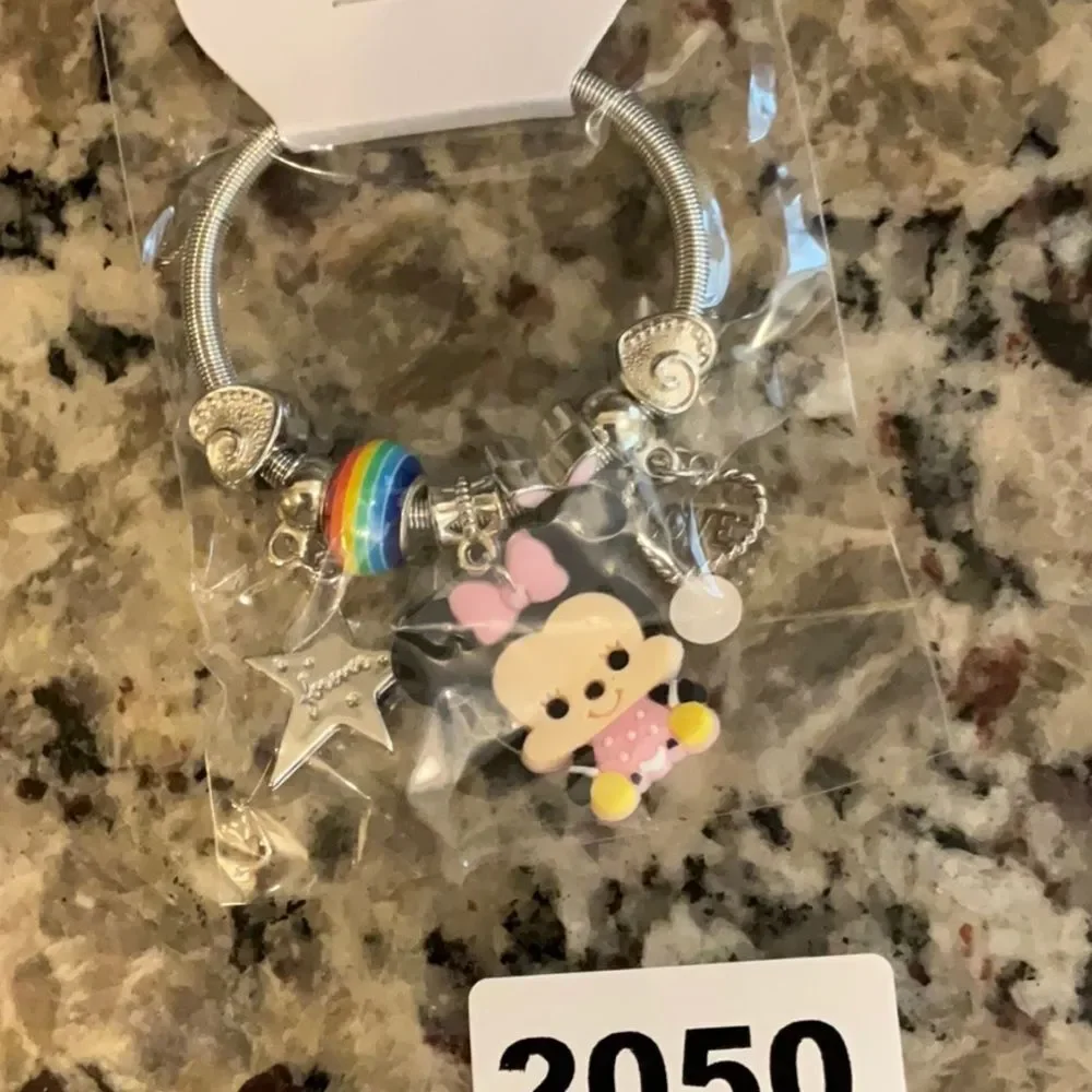 2050 Mini Mouse Gold Or Silver Kids Stretchy Charm Bracelet‎